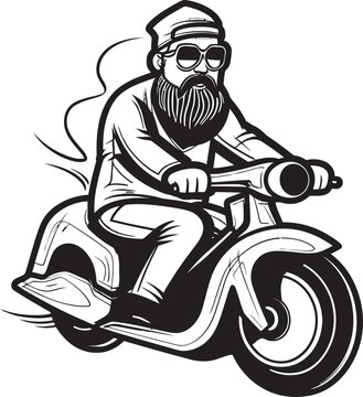 Riding Joy Cartoon Man Riding Bike Vector Emblem Emblem Wheeled Wanderer Cartoon Man on Bike Black Logo Design