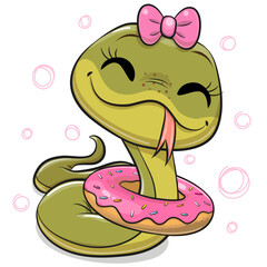 Cartoon Snake with a pink donut and bow