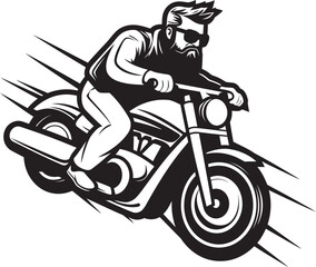 Bike Bliss Cartoon Man Riding Bike Black Icon Icon Pedal Explorer Cartoon Man on Bike Vector Emblem Design