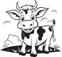 Happy Hooves Cartoon Cow Vector Logo Coloring Adventure Cartoon Cow Black Emblem Icon