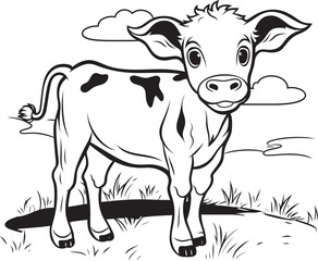 Happy Hooves Cartoon Cow Vector Emblem Cheerful Cow Cartoon Coloring Page Black Logo