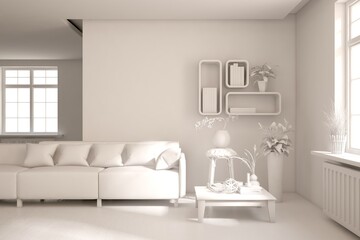 Fototapeta na wymiar Grey interior design concept with furniture. 3D illustration
