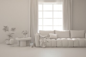 Grey living room concept with sofa. 3D illustration