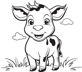Bubbly Bovine Cartoon Cow Emblem Icon Artistic Adventures Cartoon Cow Coloring Black Logo