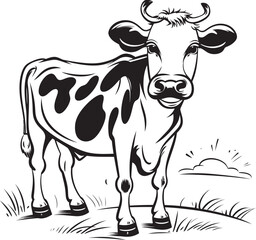 Whimsical Whinnies Cartoon Cow Black Page Logo Cartoon Cow Charms Coloring Vector Icon