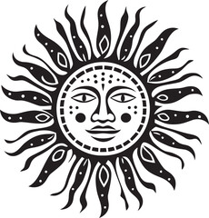 Gleaming Glow Cartoon Sun with Face Black Logo Sunny Serenade Hand Drawn Sun Icon Design