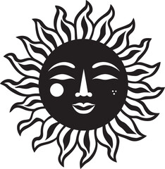 Happy Sunburst Hand Drawn Cartoon Logo Sunny Expressions Cartoon Sun with Face Vector Icon