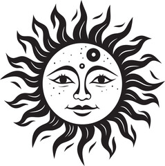 Glowing Grin Cartoon Sun with Face Black Icon Cheery Charm Hand Drawn Sun Logo Design