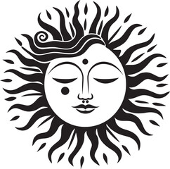 Sunny Expressions Cartoon Sun with Face Vector Icon Radiant Revelry Hand Drawn Sun Black Logo Design
