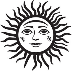 Glowing Grin Cartoon Sun with Face Black Icon Joyous Glow Hand Drawn Sun Logo Design