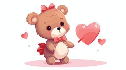 Cute Cartoon Teddy Bear girl with heart flat vector