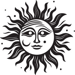 Smiling Serenity Cartoon Hand Drawn Icon Sunburst Bliss Hand Drawn Cartoon Vector Logo