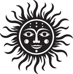 Radiant Rejoicing Hand Drawn Cartoon Black Icon Cheery Sunshine Cartoon Sun with Face Vector Logo