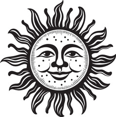 Sunbeam Symphony Hand Drawn Sun Black Emblem Design Smiling Serenity Cartoon Hand Drawn Icon