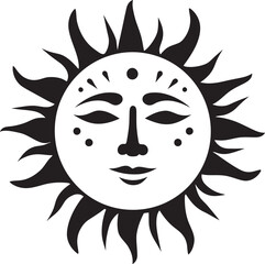 Cheery Sunshine Cartoon Sun with Face Vector Logo Sunbeam Symphony Hand Drawn Sun Black Emblem Design