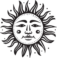 Smiling Serenity Cartoon Hand Drawn Icon Sunburst Bliss Hand Drawn Cartoon Vector Logo