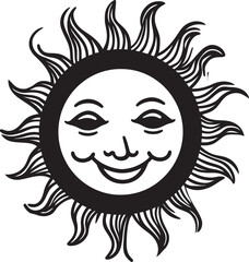 Joyous Glow Hand Drawn Sun Logo Design Sunny Splendor Cartoon Hand Drawn Vector Emblem