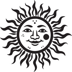Sunny Splendor Cartoon Hand Drawn Vector Emblem Radiant Rejoicing Hand Drawn Cartoon Black Icon