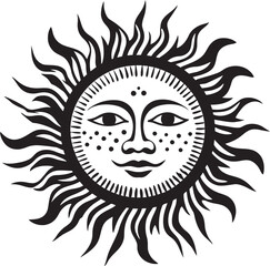 Smiling Serenity Cartoon Hand Drawn Icon Sunburst Celebration Hand Drawn Cartoon Vector Logo