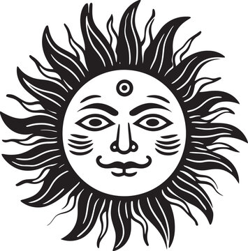 Smiling Solstice Cartoon Hand Drawn Icon Sunburst Celebration Hand Drawn Cartoon Vector Logo
