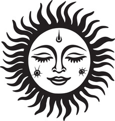 Sunny Splendor Cartoon Hand Drawn Vector Emblem Radiant Rejoicing Hand Drawn Cartoon Black Icon