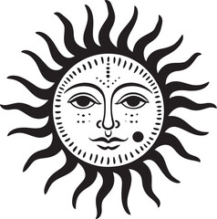 Sunbeam Symphony Hand Drawn Sun Black Emblem Design Smiling Serenity Cartoon Hand Drawn Icon