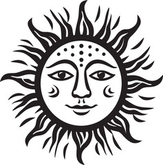 Sunny Splendor Cartoon Hand Drawn Vector Emblem Radiant Rejoicing Hand Drawn Cartoon Black Icon