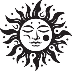Cheery Sunshine Cartoon Sun with Face Vector Logo Sunbeam Symphony Hand Drawn Sun Black Emblem Design