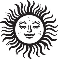 Sunbeam Splendor Cartoon Hand Drawn Vector Emblem Joyful Glow Hand Drawn Cartoon Black Icon