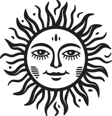 Smiling Serenity Cartoon Hand Drawn Icon Sunburst Bliss Hand Drawn Cartoon Vector Logo