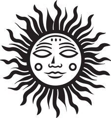 Sunburst Bliss Hand Drawn Cartoon Vector Logo Glowing Grin Cartoon Sun with Face Black Icon