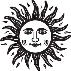 Cheery Charm Cartoon Vector Icon Design Sunbeam Symphony Hand Drawn Sun Black Logo