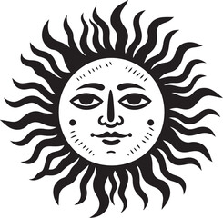 Sunburst Bliss Hand Drawn Sun with Face Black Emblem Happy Sunburst Cartoon Black Logo Design
