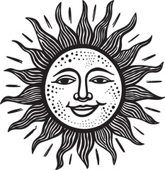 Sunny Serenade Hand Drawn Sun Black Emblem Design Beaming Brightness Cartoon Hand Drawn Icon