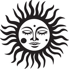 Sunny Spark Hand Drawn Cartoon Black Logo Radiant Radiance Cartoon Sun with Face Vector Emblem