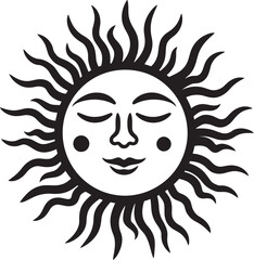 Cheerful Sun Hand Drawn Cartoon Black Logo Sunny Delight Cartoon Sun with Face Vector Emblem