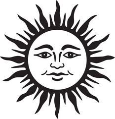 Glowing Glee Cartoon Sun with Face Black Icon Joyous Sun Hand Drawn Sun Logo Design