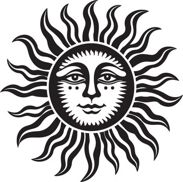 Beaming Bliss Cartoon Hand Drawn Emblem Sunburst Celebration Hand Drawn Cartoon Vector Logo