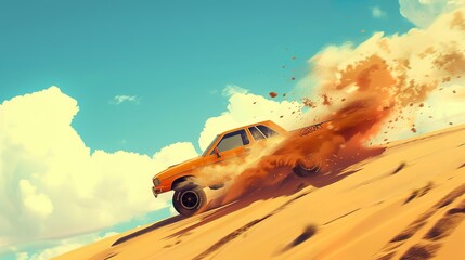 Jumping car in desert