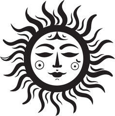 Sunny Splendor Cartoon Hand Drawn Vector Emblem Radiant Rejoicing Hand Drawn Cartoon Black Icon