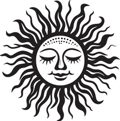 Glowing Grin Cartoon Sun with Face Black Icon Joyous Glow Hand Drawn Sun Logo Design