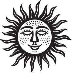 Sunbeam Symphony Hand Drawn Sun Black Emblem Design Smiling Serenity Cartoon Hand Drawn Icon
