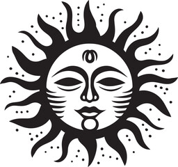 Sunbeam Symphony Hand Drawn Sun Black Emblem Design Smiling Serenity Cartoon Hand Drawn Icon