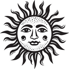 Radiant Rejoicing Hand Drawn Cartoon Black Icon Cheery Sunshine Cartoon Sun with Face Vector Logo