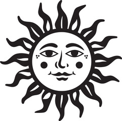Glowing Grin Cartoon Sun with Face Black Icon Joyous Glow Hand Drawn Sun Logo Design