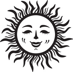 Radiant Rejoicing Hand Drawn Cartoon Black Icon Sunny Smiles Cartoon Hand Drawn Sun with Face Logo
