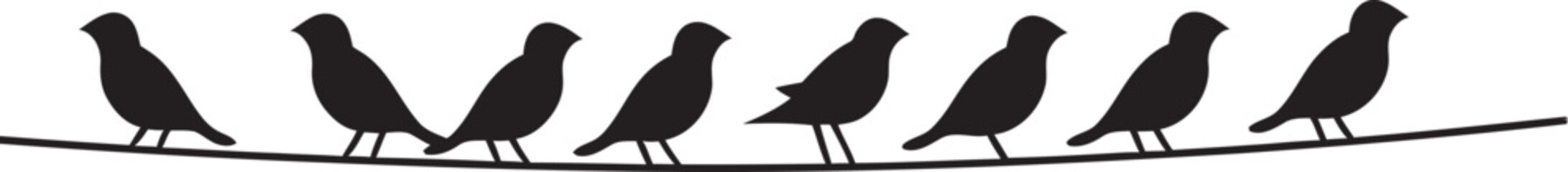 Happy Hatchlings Cute Bird Cartoon Logo Icon Cheerful Chorus Cartoon Birds on Wire Vector Black Logo