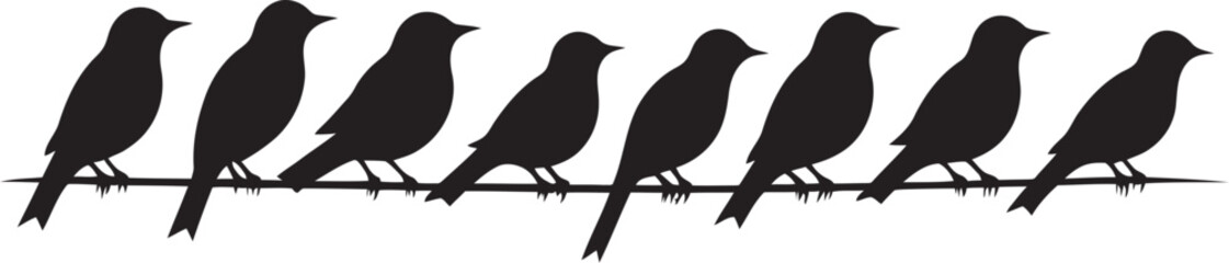 Tweeting Troupe Cartoon Birds on Wire Vector Icon Feathered Friends Cute Birds on Wire Emblem Design
