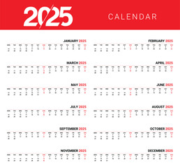 2025, 2025 Calendar template. week start Monday. Planner diary in a minimalist style. Corporate and business calendar. Organizer. Monthly calendar. Daily planner.