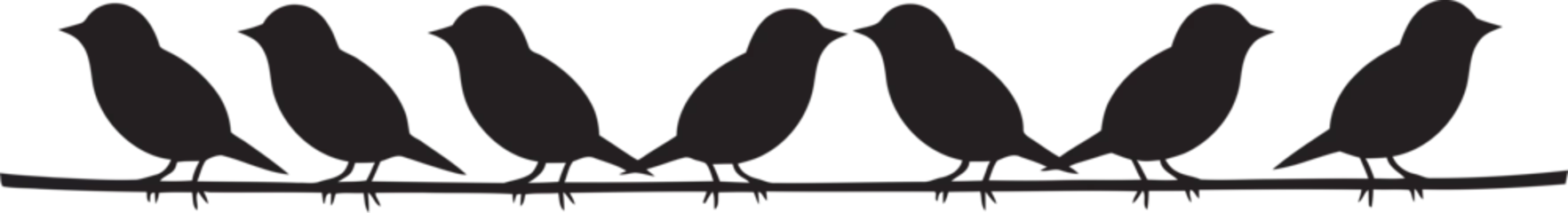 Deurstickers Chirpy Charms Cartoon Birds on Wire Black Logo Design Feathered Fellowship Cute Bird Cartoon Vector Icon Emblem © BABBAN